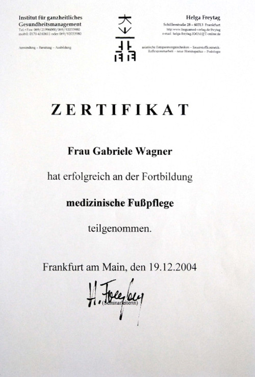 Zertifikat - Medizinische Fu&szlig;pflege