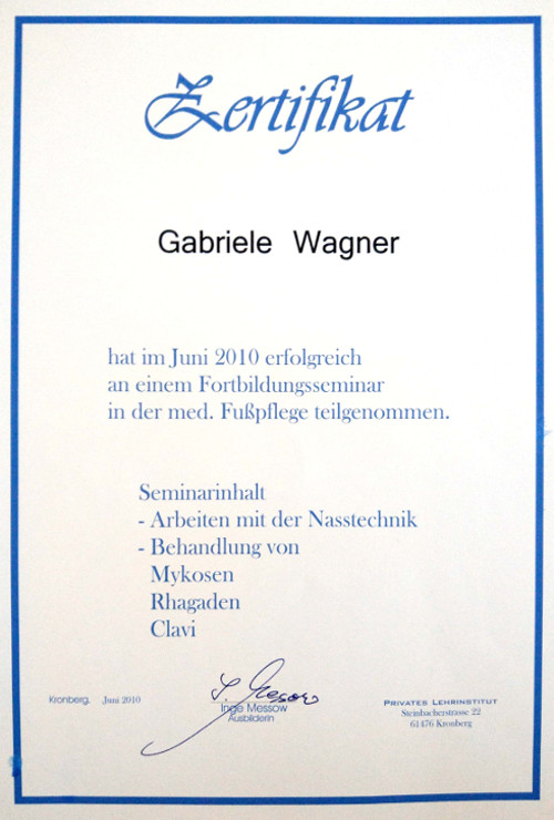 Zertifikat - Medizinische Fu&szlig;pflege